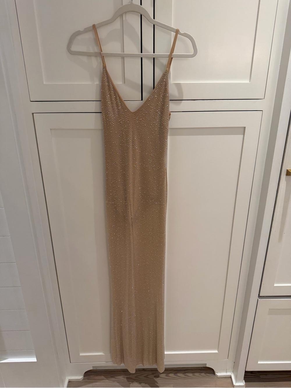 Elegant Nude Beaded Slip Dress